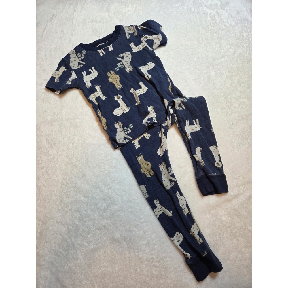 Carter's 3T Toddler Boys Pajama Set Navy Llama Alpaca Print 2 Pc Cotton